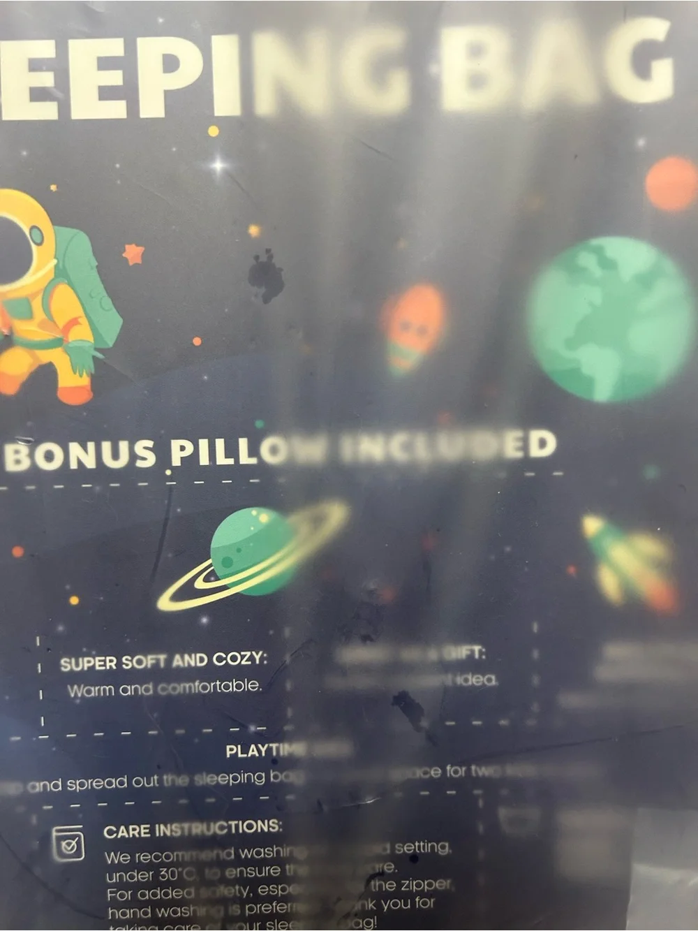 bolle Kids Space-Themed Sleeping Bag in Navy with Orange & Teal Accents